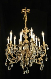 antique Louis XV-style bronze and crystal chandelier