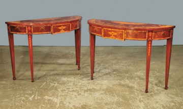 pair of console tables, satin inlay