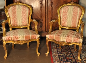 gilded Louis XV style fauteuils